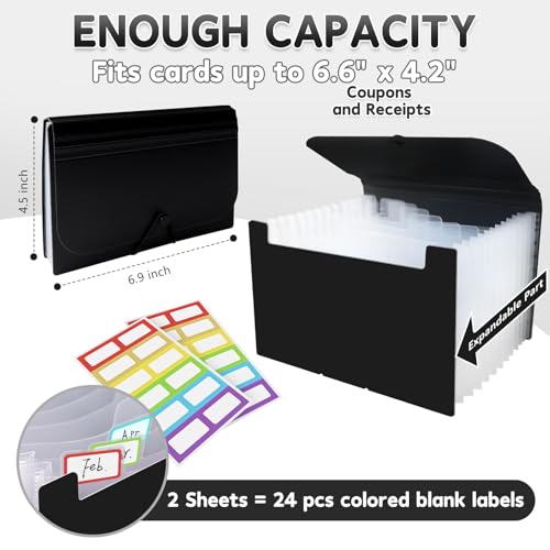 DHATMYC 4x6Index Card Holder Organizer 3x5Flash Note Card Storage Box,BLACK | A6 File Case Flashcard Notecard Container with Dividers and 13 Expandable Pockets for Recipe Coupon Stickers Scrapbook Paper - color: BLACK