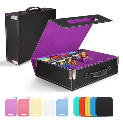 5-Row TCG Card Storage Box, 3900+ Unsleeved Cards, Black | 800+ toploader capacity with 5 acrylic holders, 10 writable tabs and fold-out play mat for MTG TCG collectors