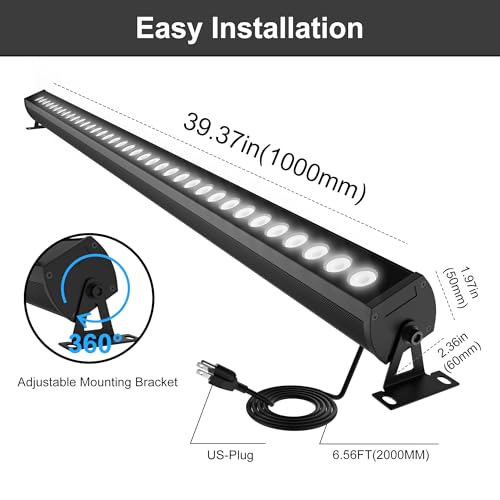Outdoor LED Wall Washer Light Bar – 40 Inch, 3000K Warm White Waterproof Heavy-Duty Strip Light (IP65), 6.5ft Plug-&-Play - color: 3000K Warm White