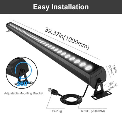 Outdoor LED Wall Washer Light Bar – 40 Inch, 3000K Warm White Waterproof Heavy-Duty Strip Light (IP65), 6.5ft Plug-&-Play - color: 3000K Warm White