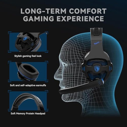 Gaming Headset with Microphone for PS5, PS4, Xbox Series X|S, Nintendo Switch, PC - 3.5mm Wired Over Ear Headphones, Noise Canceling Mic, Stereo Surround Sound, Soft Memory Foam - Black Blue - color: Black Blue