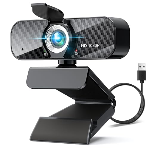 Webcam Full HD 1080P with Built-in Microphone and Rotatable Tripod, Carbon Fiber Board and Privacy Cover, Auto Light Correction, Adjustable FOV, Plug&Play for Zoom/Skype/Facetime/YouTube, Laptop/PC - color: Carbon Fiber Black