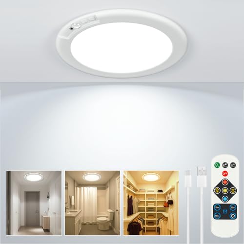 Wireless Closet Lights Motion Sensor Rechargeable Ceiling Light Indoor | Battery Operated Led Night Lights for Bedroom with Remote, Living Room Bathroom Home & Kitchen Decor Lighting - color: Multicolor, size: 1 Pack