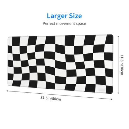 Gaming Mouse Pad, Large Black White Checkered Mousepad Laptop, Extended Mouse Mat, Long XL Waterproof Keyboard Pads, Big Non-Slip Mousepads for Game Office Home, 31.5 x 11.8 in - color: Black White Checkered