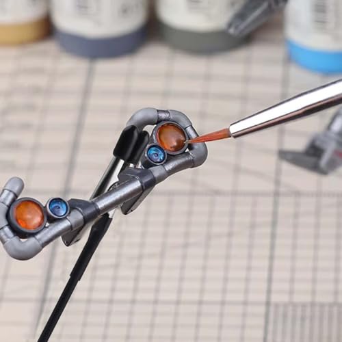 Metal Painting Stand Base Holder and 12pcs Magnetic Bendable Alligator Clip Sticks and 15 Pieces Clean Brush Set Modeling Tools for Airbrush Spray,Gundam Hobby Model Parts Assemble