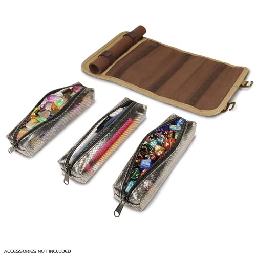 ENHANCE Venture Canvas Dice Carrying Case - Dice Roll Case with Removable Dice Tray, 3 Removable Zipper Pouches - Rolling Tray and Dice Case Perfect for DND, MTG, and Other Board Games