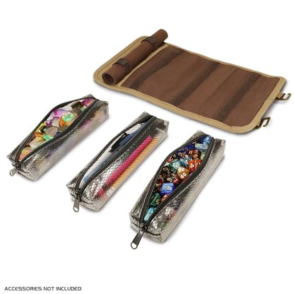 ENHANCE Venture Canvas Dice Carrying Case - Dice Roll Case with Removable Dice Tray, 3 Removable Zipper Pouches - Rolling Tray and Dice Case Perfect for DND, MTG, and Other Board Games