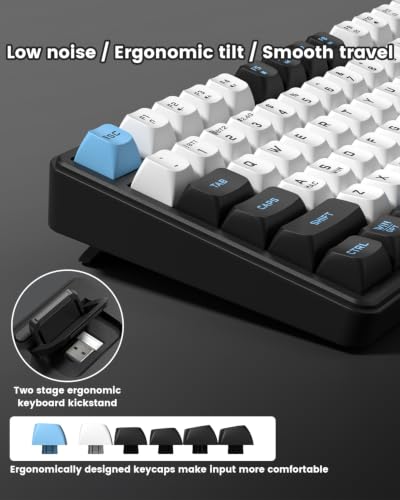 DK75 75% Wireless Gaming Keyboard, RGB Backlit Creamy Keyboard with Media Knob, OLED Screen, Tri-Mode 2.4GHz/USB-C/BT5.0, Anti-Ghosting No-Conflict Silent Membrane Keyboard for MAC Windows - color: Black&Blue