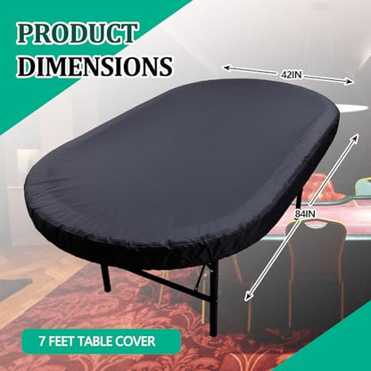 Macarrie Oval Poker Table Dust Cover Black Heavy Duty Water-Tight Dust Proof Protective Vinyl Poker Table Dust Cover with Elastic Band Hem for Home Game Rooms Casinos Easy to Slip on - size: 84"l X 42"w