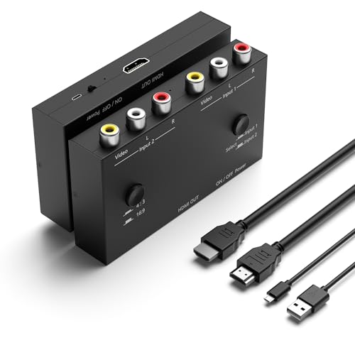 2 AV to HDMI Converter, 1080P/720P 2 Port RCA Composite CVBS AV Switch to HDMI Converter Adapter Support 4:3/16:9 Switching, for TV PC PS2 PS3 N64 NGC SNES WII VHS VCR Camera DVD-Black - color: 2AV to HDMI Converter