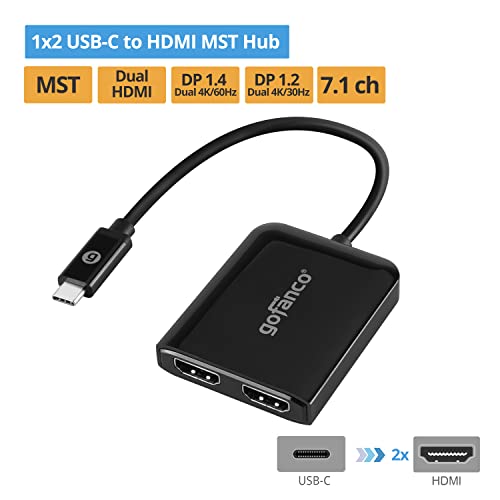gofanco 4K60Hz USB-C to Dual HDMI Adapter (USBCMST2HD-4K60) | Extend dual monitors, USB-C MST Hub, USB Type-C Multi-Monitor, Windows, Thunderbolt 3/4 Compatible DP Alternate Mode - style: 4K 60Hz Dual HDMI