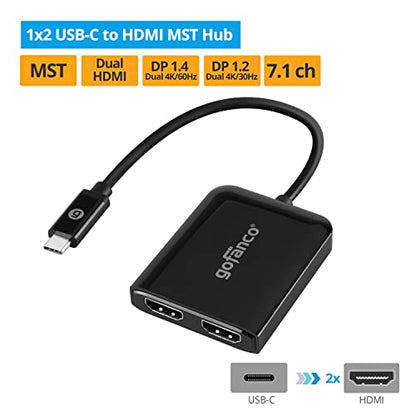 gofanco 4K60Hz USB-C to Dual HDMI Adapter (USBCMST2HD-4K60) | Extend dual monitors, USB-C MST Hub, USB Type-C Multi-Monitor, Windows, Thunderbolt 3/4 Compatible DP Alternate Mode - style: 4K 60Hz Dual HDMI