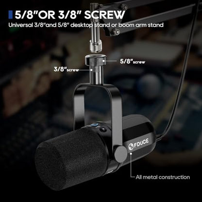 FDUCE SL40 USB/XLR Dynamic Microphone for Podcasting, Gaming, Live Streaming and Recording, Built-in Headphone Output, LED Mute Button, All Metal, Voice Isolation Technology - style: SL40