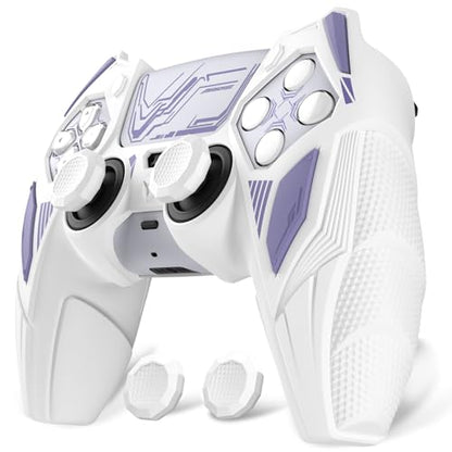 PlayVital Silicone Skin Set for PS5 Controller - Mecha Rhino Design, Anti-Slip Grip Cover Protector Compatible with Charging Dock, with Thumb Grips & Touchpad Sticker - White & Light Violet - color: White & Light Violet