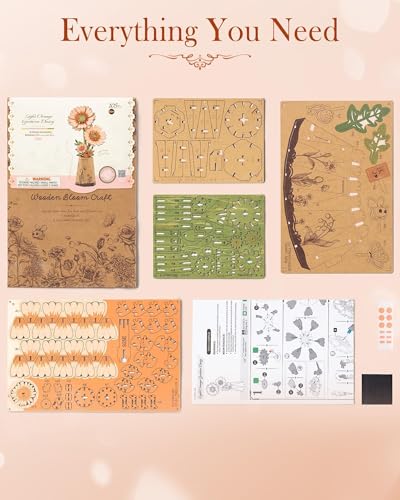 3D Flower Wooden Puzzles for Adults-Gerbera Daisy, DIY Wooden Flowers Model Kit Building Set Crafts for Adults to Build, Botanical Collection/Ideal Creative Gift Ideas/Housewarming (105PCS) - style: TW - Light Orange Daisy