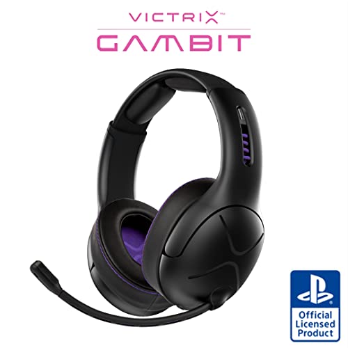 Victrix Gambit Black Wireless and Wired Gaming Headset with Mic - Playstation PS4, PS5 - Esports-Ready Pro Audio, Noise Cancelling Microphone, Ultra-Comfort Over The Ear Headphones - style: PlayStation