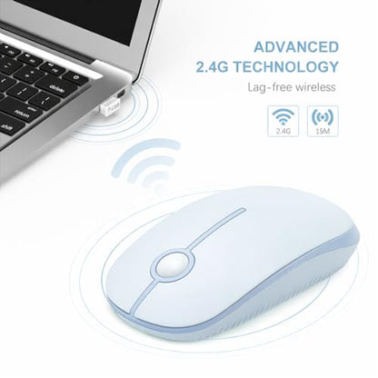 VssoPlor Wireless Mouse, 2.4G Slim Portable Computer Laptop Mouse with Nano Receiver Quiet Silent Optical Mice for Notebook, PC, Laptop, Computer-Light Blue - color: Light Blue
