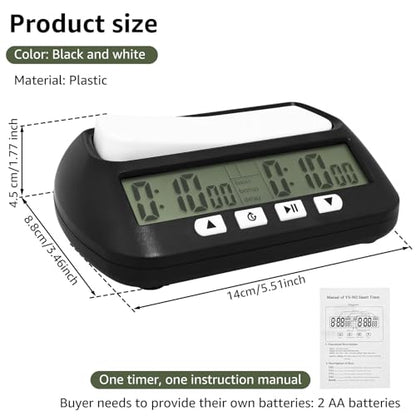 Professional Digital Chess Clock Timer, Portable Board Game Timer with Alarm & Fischer Delay, 4 Mode Count Up/Down Display for Chess & Go – Battery Powered, Not Included AA Battery (Black) - color: Black