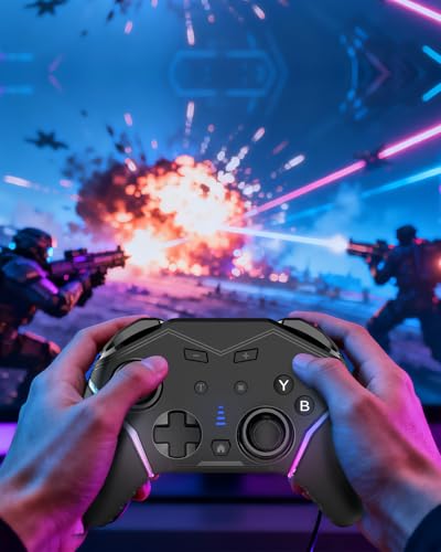 hosowe Mobile Gaming Controller for iPhone/iOS/Android/Switch/Laptop, Wired Control for PC/Steam, Wireless Phone Controller Gamepad with Programmable/Vibration/6-Axis Gyro/Turbo/RGB Lights