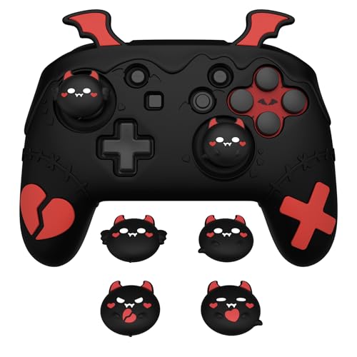 PlayVital Gothic Imp Series Cute Silicone Case for Nintendo Switch Pro Controller with 4 Thumb Grip & 2 Sticker, Non-Slip Anti-Scratch Protective Silicone Skin Cover - Black - color: Black