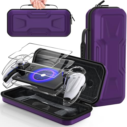 FYOUNG 3 in 1 Accessories Case Bundle for Playstation Portal | Carrying Case & Hard PC Clear Cover with Screen Protector, Protective Case & Hard Shell Travel Handbag for PS5 Portal（Purple) - color: Purple