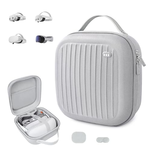 Hard Carrying Case for Meta Quest 3S/Quest 3/Quest 2/Vision Pro -Grey | Portable Hard Carrying Case for VR Gaming Headset and Touch Controllers Case with Lens Protector for Travel and Home Storage - color: Grey