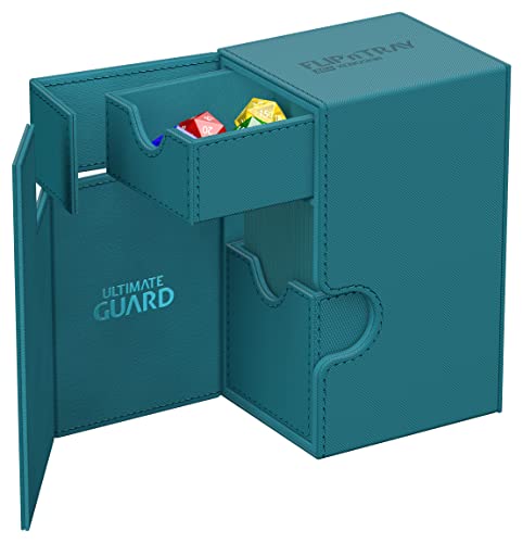 Ultimate Guard Flip'n'Tray 80+, Deck Case for 80 Double-Sleeved TCG Cards + Dice Tray, Petrol, Independent Magnetic Closure & Microfiber Inner Lining - color: Petrol, size: 80+
