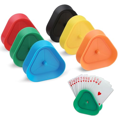 6 Pcs Playing Card Game Holders, 6 Colors Hands Free Triangle Shaped Poker Tray, Holds Up to 15 Poker Cards Hands for Kids, Adults,Parties,Classroom Activities Not Included Cards - color: 3