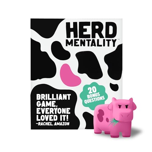 Herd Mentality Udderly Funny Family Board Game, Ages 10+ | Think the Same to Win, Easy & Fun for Big Groups, 4-20 Players, Kids & Adults, Dodge the Pink Cow, Summer Camp Games - style: Herd Mentality - Main Game + Bonus Content