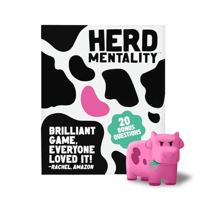 Herd Mentality Udderly Funny Family Board Game, Ages 10+ | Think the Same to Win, Easy & Fun for Big Groups, 4-20 Players, Kids & Adults, Dodge the Pink Cow, Summer Camp Games - style: Herd Mentality - Main Game + Bonus Content