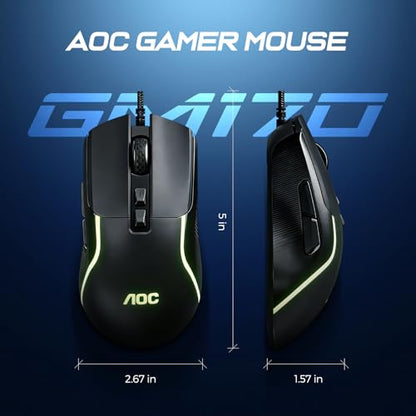 AOC Wired Gaming Mouse, 7200DPI RGB Ergonomic Computer Mouse with Optical Sensor Game Corded Mouse, 7 Programmable Buttons, USB Gaming Mice for Laptop, PC GM170