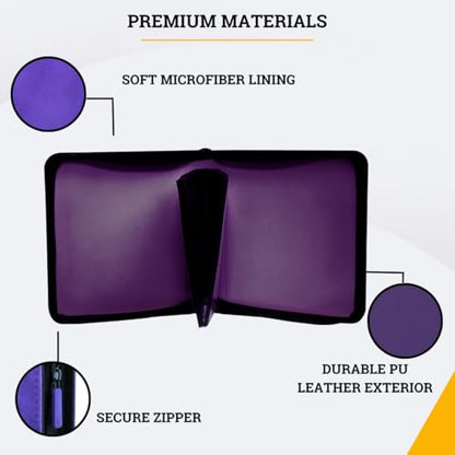 Card Guardian - Toploader 4 Pocket Premium Binder with Zipper for 160 Cards - Side Loaded Pockets - Compatible with Sports and Trading Cards TCG (Purple) | Fits 160 Cards, Side Loaded Pockets, Compatible with Sports and Trading Cards - color: Purple