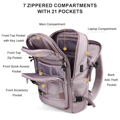 PIJUSHI Casual Travel Backpack for Women with 16" Padded Laptop Compartment | Carry On Luggage with USB Charging Port, 1680D Water-Resistant Nylon, Airline Approved, For Daily, Hiking - color: Updated Ashen Purple