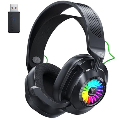 Vakedy Wireless Gaming Headset with Mic for PS5, PS4, PC, Switch, Mac, 2.4GHz & BT Gaming Headphones, 50H Battery, 24ms Low Latency for Fortnite & Call of Duty/FPS Gamers, RGB Lights, Black | 2.4GHz & BT Gaming Headphones, 50H Battery and Noise Canceling