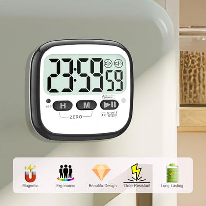 AyayaBoss 2-Pack Magnetic Kitchen Timers for Cooking, Digital Stop Watch Countdown Timer for Kids, Teachers, Classroom, Office, Exercise - Battery Included - color: Digital Timer 2 Pack - Black