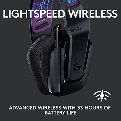 Logitech G535 Lightspeed Wireless Gaming Headset - Black | Lightweight, on-ear design, flip-to-mute microphone, USB rechargeable battery - color: Black, style: Wireless