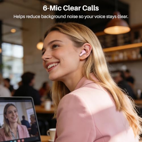 TOZO Hybrid Active Noise Cancelling Wireless Earbuds 6 Mics AI Clear Call | 68H Playtime LED Display 32 Preset EQs App Bluetooth 5.3 IPX8 Waterproof Ear Buds - color: Rose Gold
