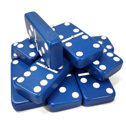 Marion Domino Double Six Blue Jumbo Tournament Professional Size with Spinners in Dovetail Sheesham Wood Box. - color: Blue