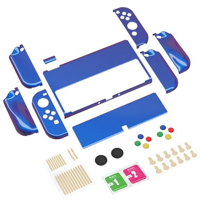 PlayVital AlterGrips Protective Slim Case for Nintendo Switch OLED, Ergonomic Grip Cover for Joycon, Dockable Hard Shell for Switch OLED w/Thumb Grip Caps & Button Caps - color: Glossy Chameleon Purple Blue