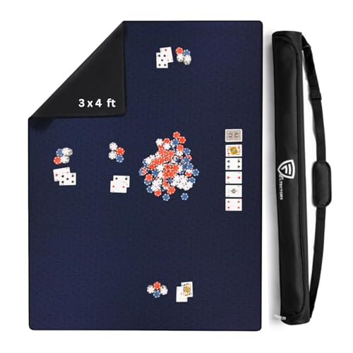 Board Game Mat 36 x 48 in, Mahjong Mat for Table with Carrying Bag, Neoprene Playmat, Table Cover for Board Games, Tile, Poker, RPG and Dominoes (Blue 3x4 ft) - color: Blue, size: Rectangle 36 x 48 inches