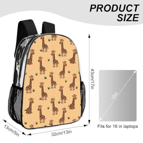 Large Clear Stadium Backpack Mesh Side Pockets Zipper Compartments | Stadium Approved, Giraffes Beige, PVC See Through Bag, for Sand Water Towels - color: Pattern (499)