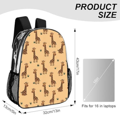 Large Clear Stadium Backpack Mesh Side Pockets Zipper Compartments | Stadium Approved, Giraffes Beige, PVC See Through Bag, for Sand Water Towels - color: Pattern (499)
