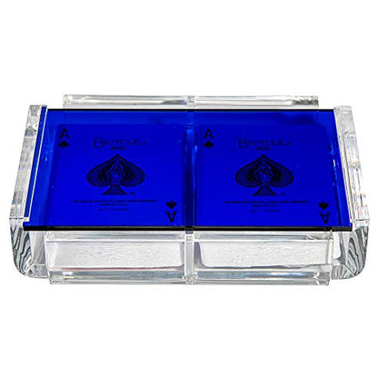Modern Elegant Playing Card Deck Holder Tray with 2 Decks of Playing Cards in Unique Stylish Deluxe Acrylic Box with Color lid (Blue) - color: Blue
