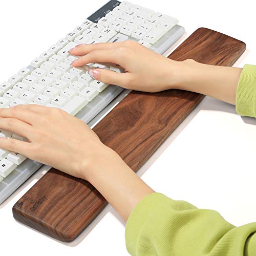 Wooden Keyboard Wrist Rest, Keyboard Wooden Palm Rest，Keyboard Wrist Rest Pad, Walnut Wrist Rest, Solid Wood Mouse Pad Wrist Guard, Wrist Rest Pad, Wrist Pad for Keyboard, (Black Walnut, 17.3in) - color: Black Walnut, size: 17.3in