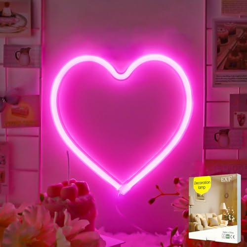 EXF Pink Heart Neon Sign Battery Operated or USB Powered LED Heart Light | LED Heart Neon Lamp for Valentines Day Wedding Proposal Mother's Day Dorm Bedroom Decor, Gifts for Mom Wife Girfriend Girls - color: Pink, size: 1 pack