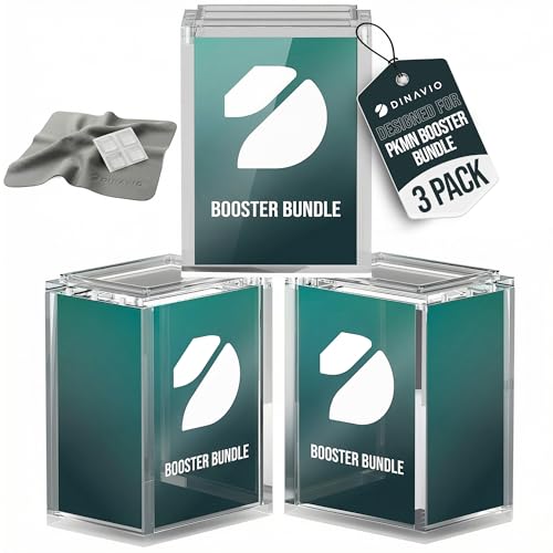 Dinavio Crafthouse 3 Pack PKMN Booster Bundle Acrylic Case with Stackable Grooves - 8mm+5mm, N52 Magnets - Compatible Up to Phantasmal Flames (Excludes Ascended Heroes & Perfect Order) 3 Pack - size: Standard Size 3.9" x 2.2" x 3.1"