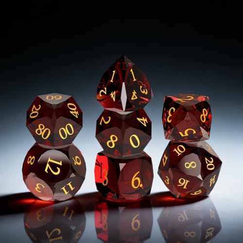 Crystal Amethyst Polyhedral Dice Set for DND (7-Piece) - Hand-Polished Gemstone Gaming Dice for Dungeons and Dragons & Tabletop RPGs, with Gift Case - color: Sj-003