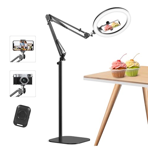 12" Overhead Phone Mount with Ring Light, 360° Circle Light - CRI >95 & Adjustable 72" Height, Phone Ring Light for Photography,Live Streaming, Cooking and Content Creation - size: 12 inches