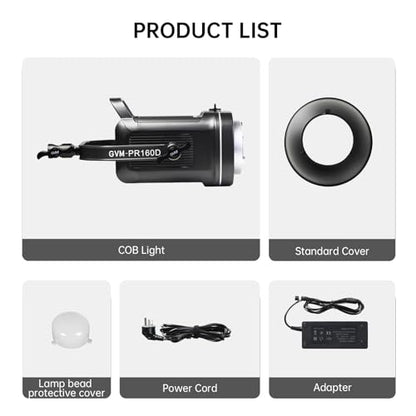GVM 160W LED Video Light with Bluetooth Control, 5600K Photography Light, Studio Lighting Kit for Photography, Filmmaking, YouTube and Tiktok, 98100 lux/1.64ft, 12 Scene Modes, Lightweight - size: 160W