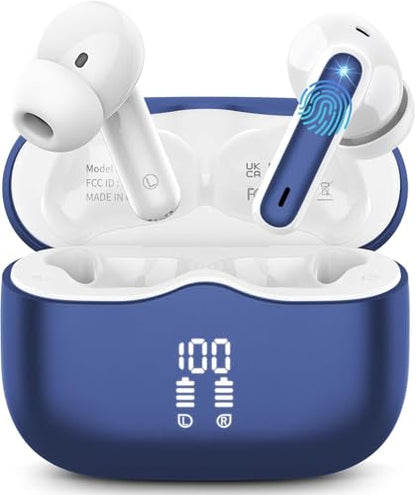 Wireless Earbuds, Bluetooth 5.4 Headphones in Ear with HiFi Stereo Deep Bass, 4 ENC Noise Cancelling Mic Wireless Earphones 40H, in-Ear Earbud Bluetooth Dual LED Display IP7 Waterproof, Dark Blue - color: Navy Blue